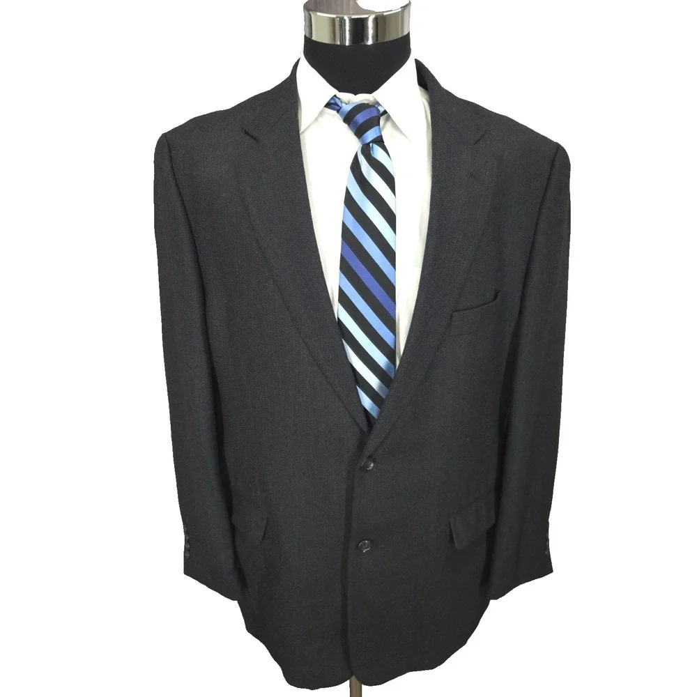 Joseph & Feiss Blazer Jacket Mens 46 L Gray Lambswool Sports Coat Herringbone